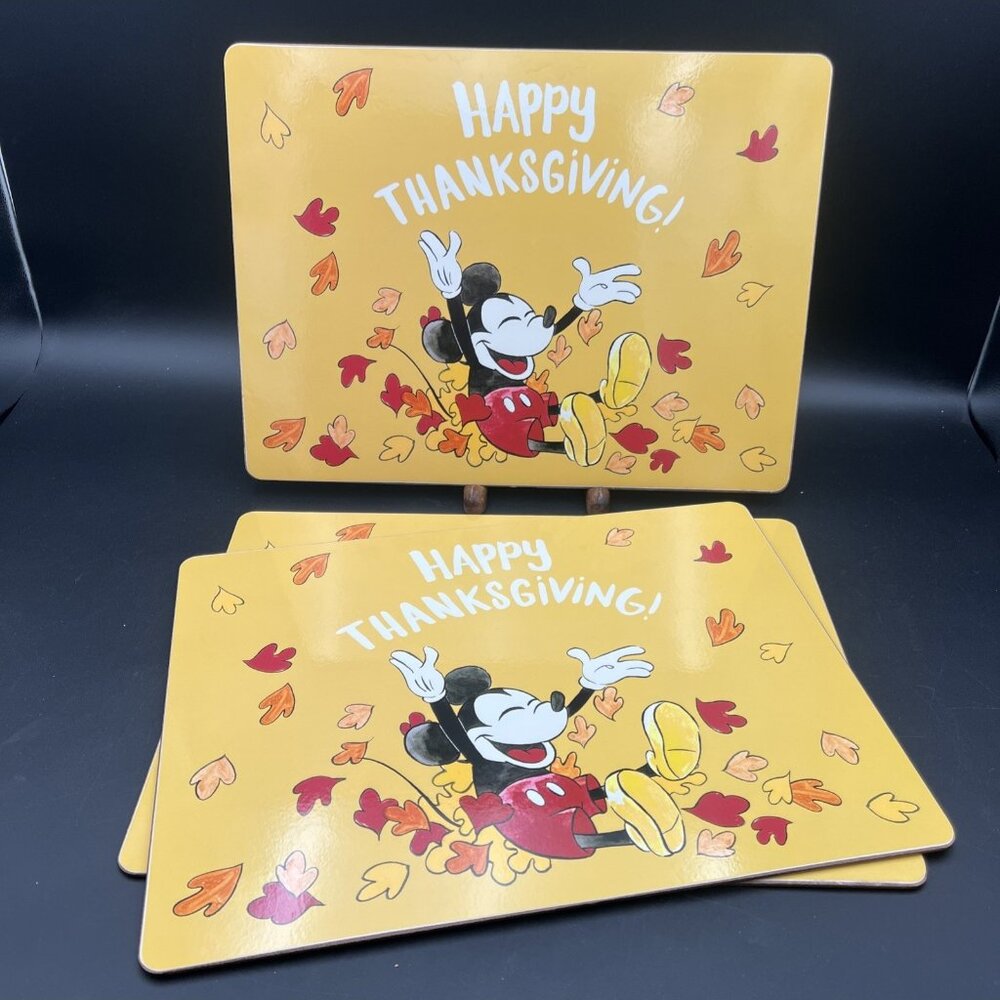 Pottery Barn Kids Disney Mickey Mouse Thanksgiving Fall Cork Placemats Set Of 3 - Picture 1 of 12